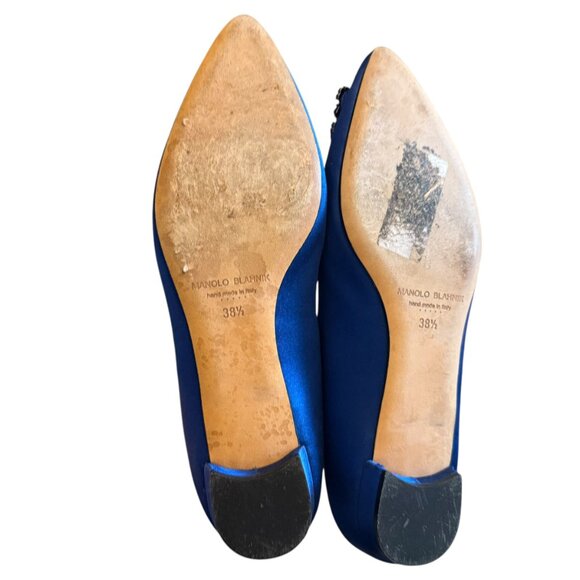 MANOLO BLAHNIK | Hangisi Crystal-Buckle Satin Flat 38.5 8.5 BLUE - Picture 9 of 16